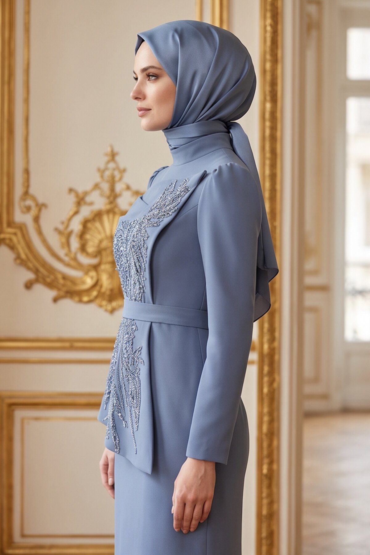 Grey-Blue Evening Dress - MK-MODA