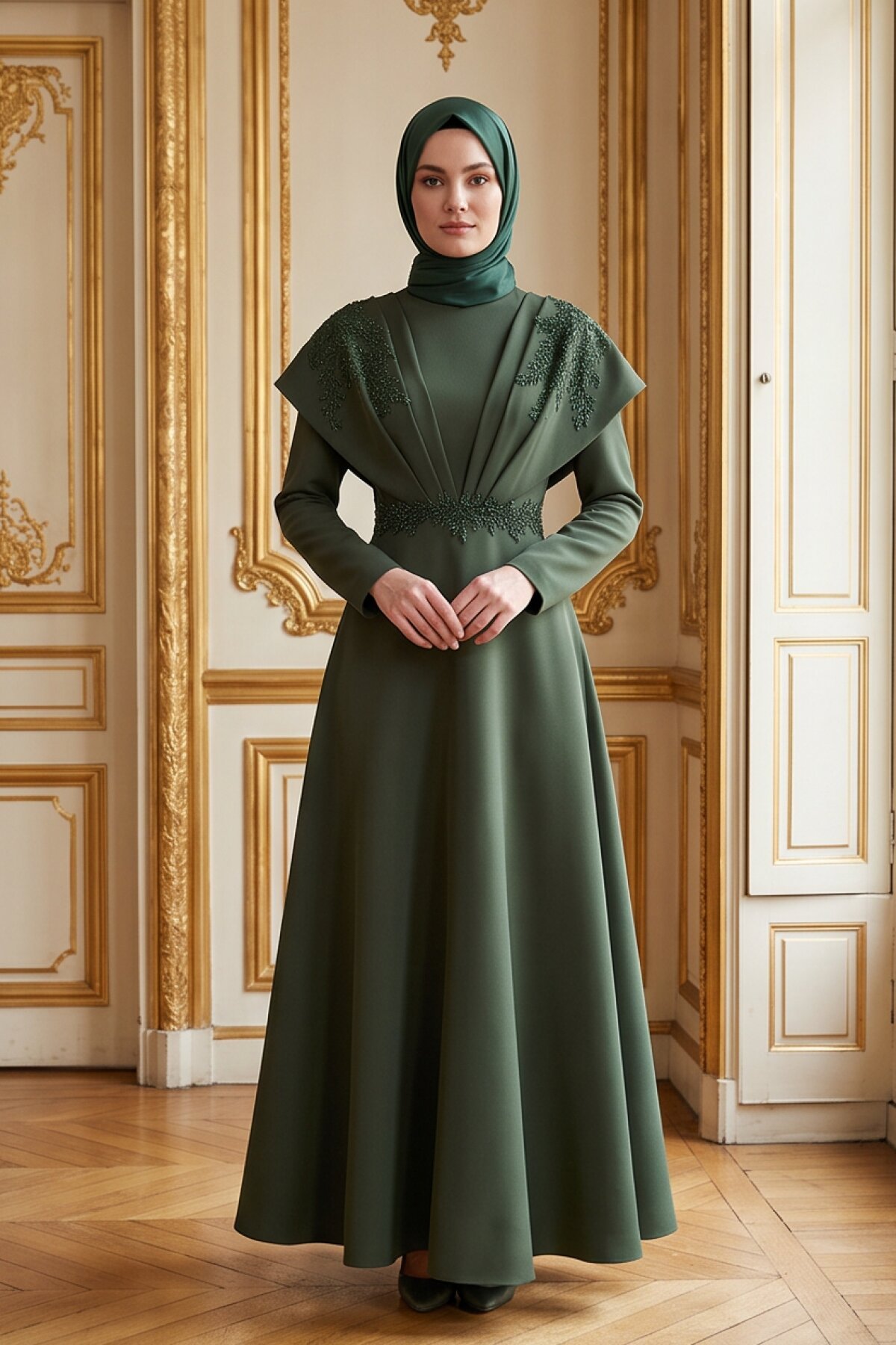 Khaki Green Evening Dress - MK-MODA