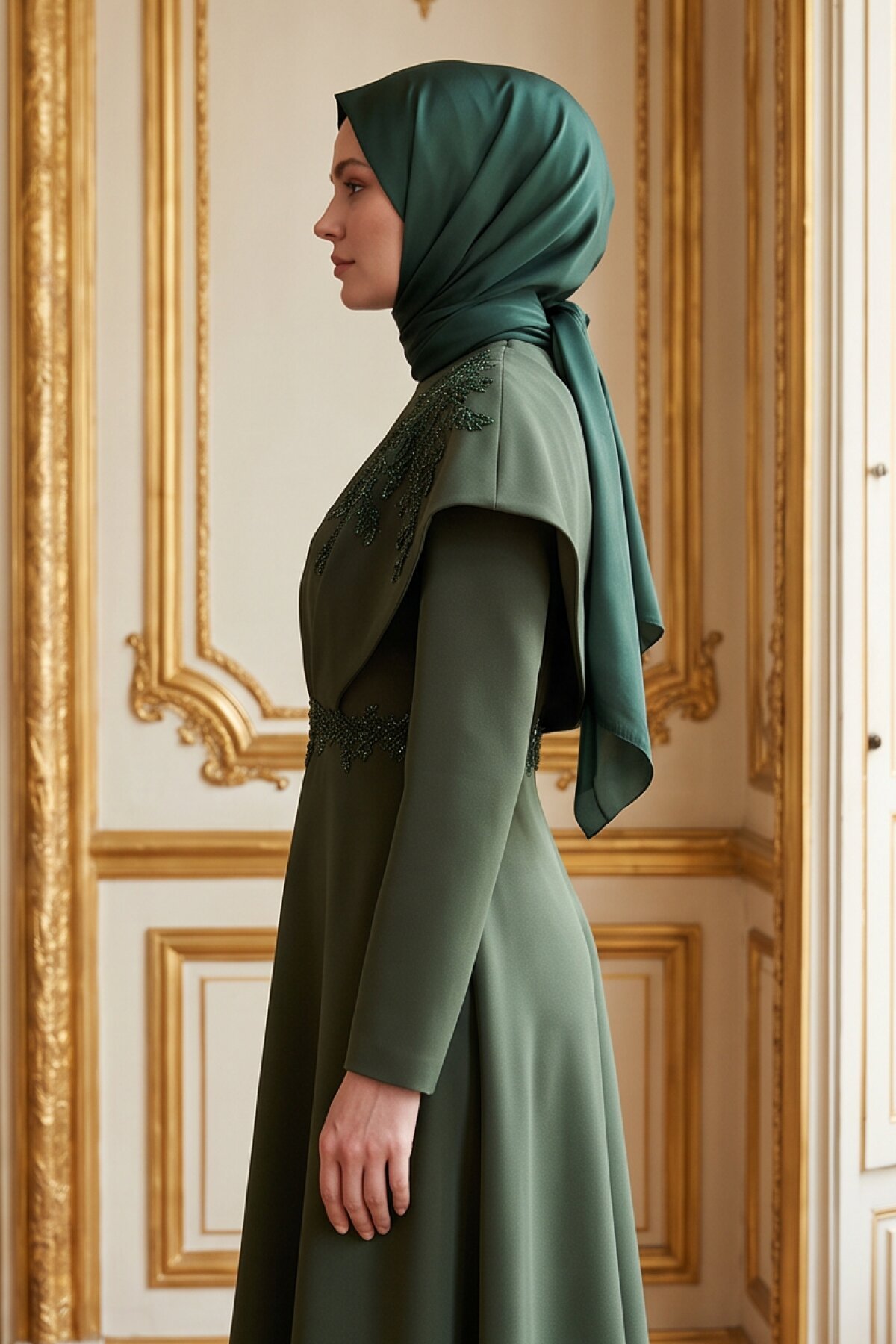 Khaki Green Evening Dress - MK-MODA