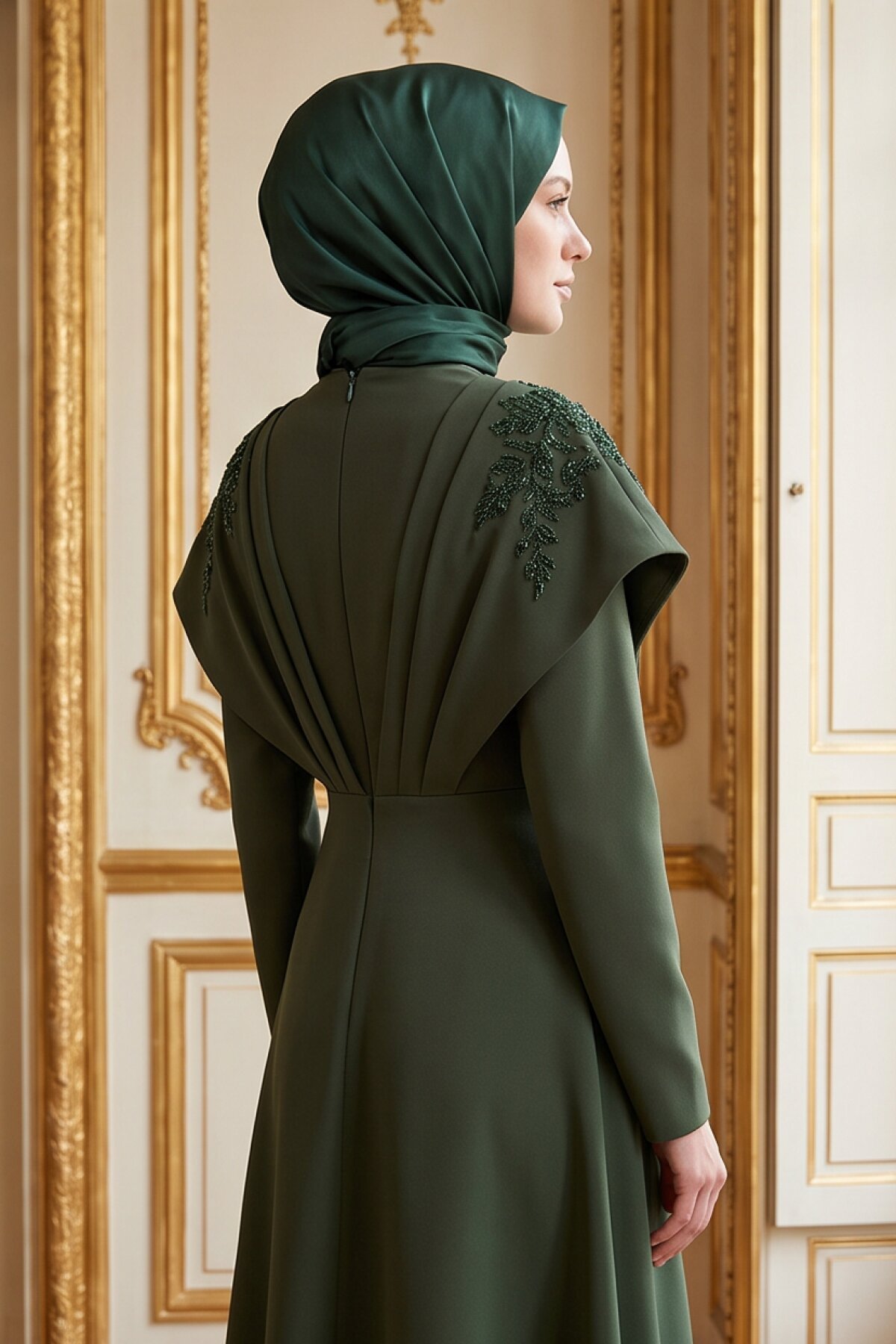 Khaki Green Evening Dress - MK-MODA