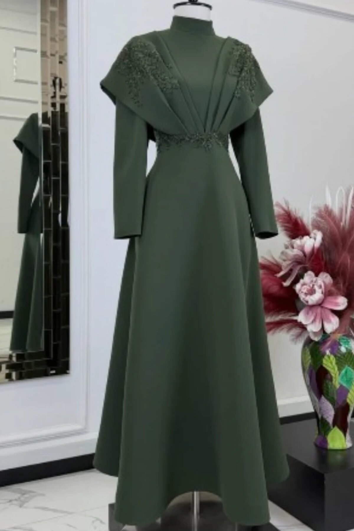Khaki Green Evening Dress - MK-MODA