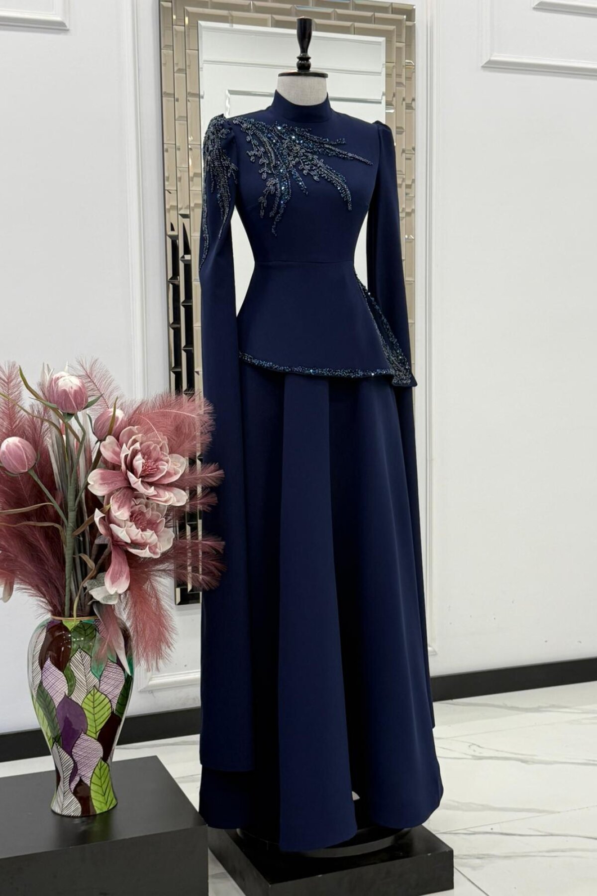 Evening Dress - Navy Blue - MK-MODA