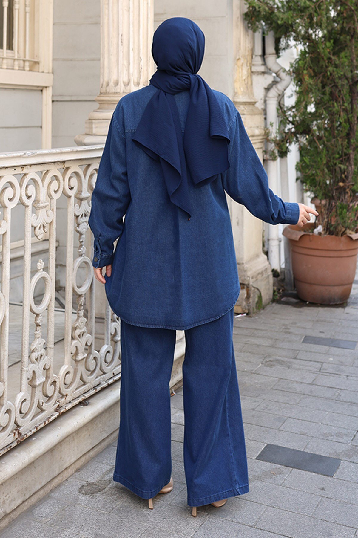 Koyu Mavi Oversize Denim İkili Takım - Modamihram