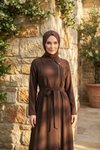 Collar Detailed Abaya - Brown