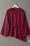 Bordo Suprem Penye Asimetrik Bağcıklı Tunik