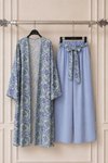 Mavi Desenli Kimono Tunik Takım