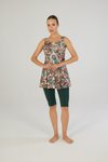 Renkli Leafy Desenli Askılı Taytlı Yarım Kapalı Mayo