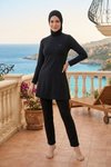 Siyah Tam Boy Düz Tam Kapalı Mayo