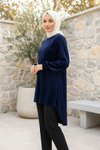 Lacivert Anne Kadifesi Arka Uzun Piliseli Lastikli Tunik