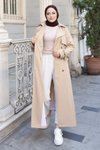 Bej Kruvaze Kemerli Uzun Trençkot