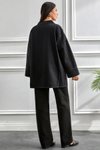 Koyu Kimono Kesim Oversize Bağlamalı Cepli Ceket