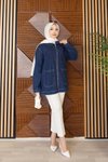 Koyu Mavi Oversize Stil Cepli Fermuarlı Ceket