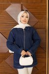 Koyu Mavi Oversize Stil Cepli Fermuarlı Ceket