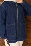 Koyu Mavi Oversize Stil Cepli Fermuarlı Ceket