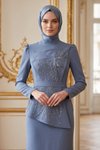 Gri Mavi Abiye Elbise