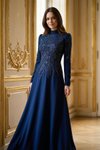 Lacivert Taş İşlemeli Abiye Elbise