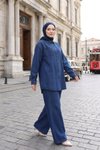 Koyu Mavi Oversize Denim İkili Takım