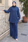 Koyu Mavi Oversize Denim İkili Takım