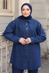 Koyu Mavi Oversize Denim İkili Takım