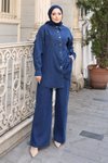 Koyu Mavi Oversize Denim İkili Takım