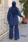 Koyu Mavi Oversize Denim İkili Takım
