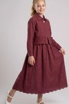 Bordo Fisto Detaylı Pamuklu Tam Gömlekli Kız Çocuk Elbise