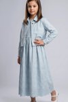 Cotton Eyelet Lace Detail Shirt-Style Girls' Dress - Blue