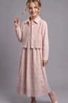Full Shirt Cotton Eyelet Detailed Girls' Dress - Powder