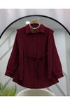 Bordo Omuz Detaylı Tunik