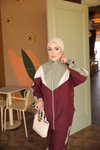 Bordo Rahat Kesim Fermuarlı Ceketli Şerit Detaylı Takım