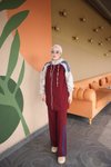 Bordo Şeritli Kapüşonlu Fermuarlı Takım
