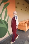 Bordo Şeritli Kapüşonlu Fermuarlı Takım