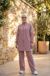 Pembe Şerit Detaylı Fermuarlı Eşofman Takımı