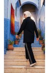 Siyah Dik Yaka Fermuarlı Bol Paça Takım