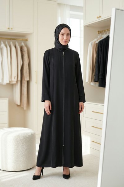 Piped Abaya - Gray