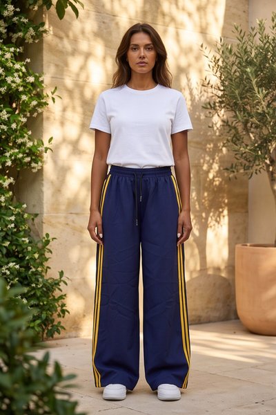 Lacivert Bol Şerit Detaylı Baggy Pantolon