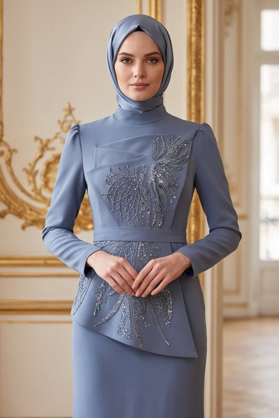 Grey-Blue Evening Dress