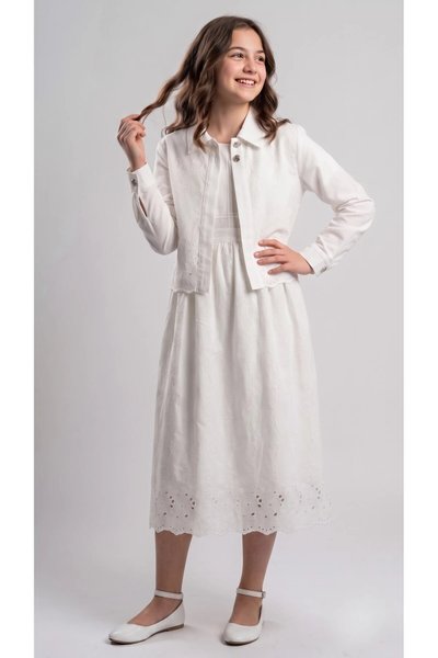 Cotton Eyelet-Detail Two-Piece Shirt Dress - White