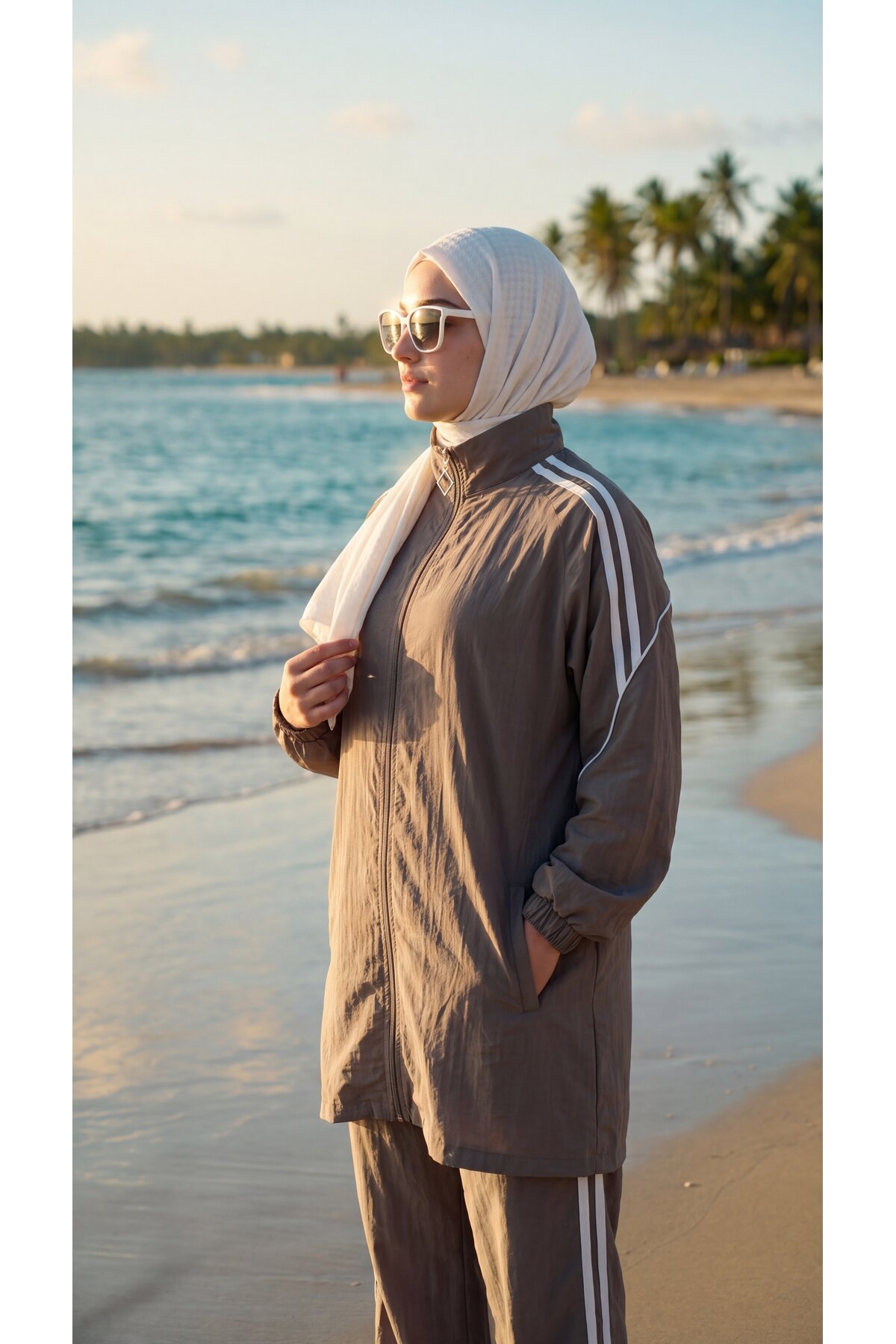 Gri Rahat Kesim Şerit Detaylı Eşofman Takımı - Wovi Moda
