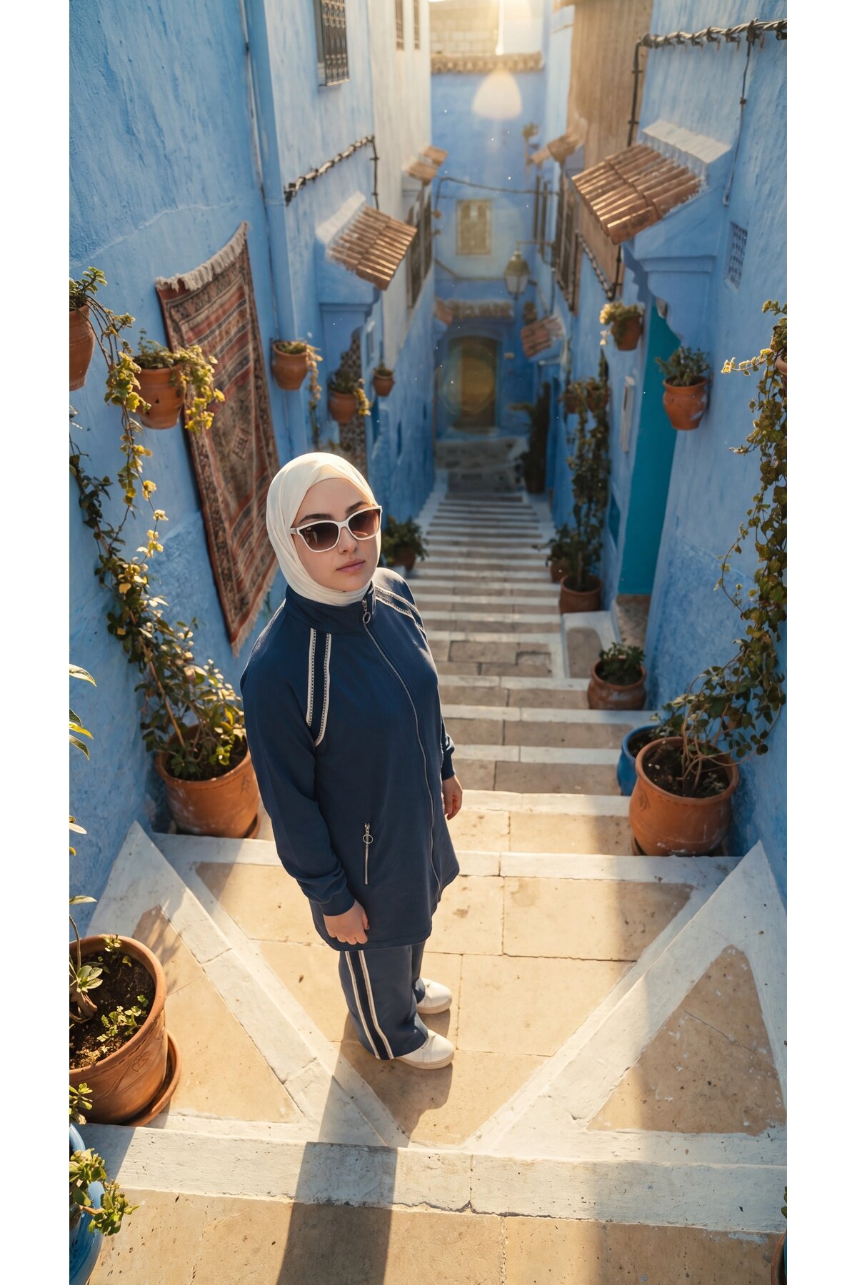 İndigo Bol Paça Dik Yaka Fermuarlı Takım - Wovi Moda