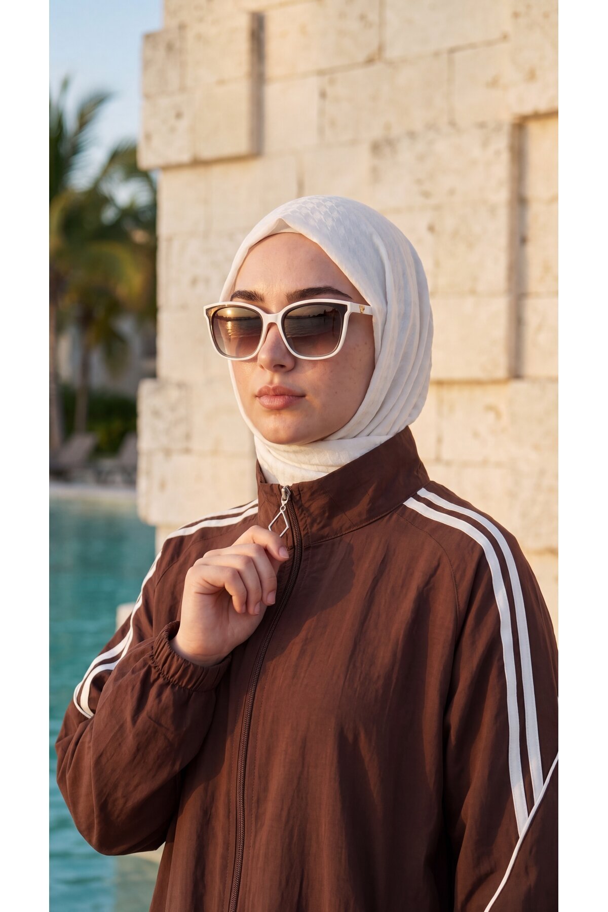Kahverengi Rahat Kesim Şerit Detaylı Eşofman Takımı - Wovi Moda