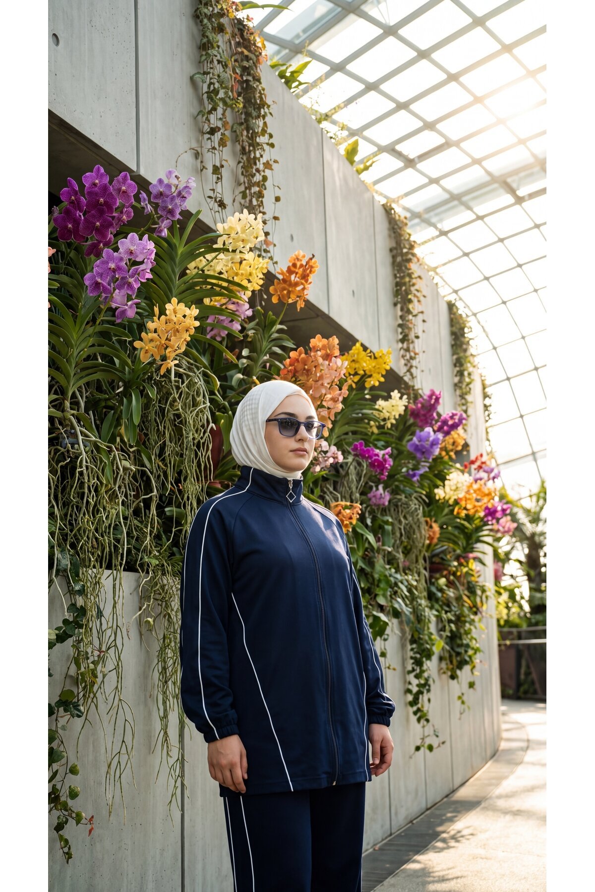 Lacivert Haki Dik Yaka Fermuarlı Şeritli Pantolonlu Takım - Wovi Moda