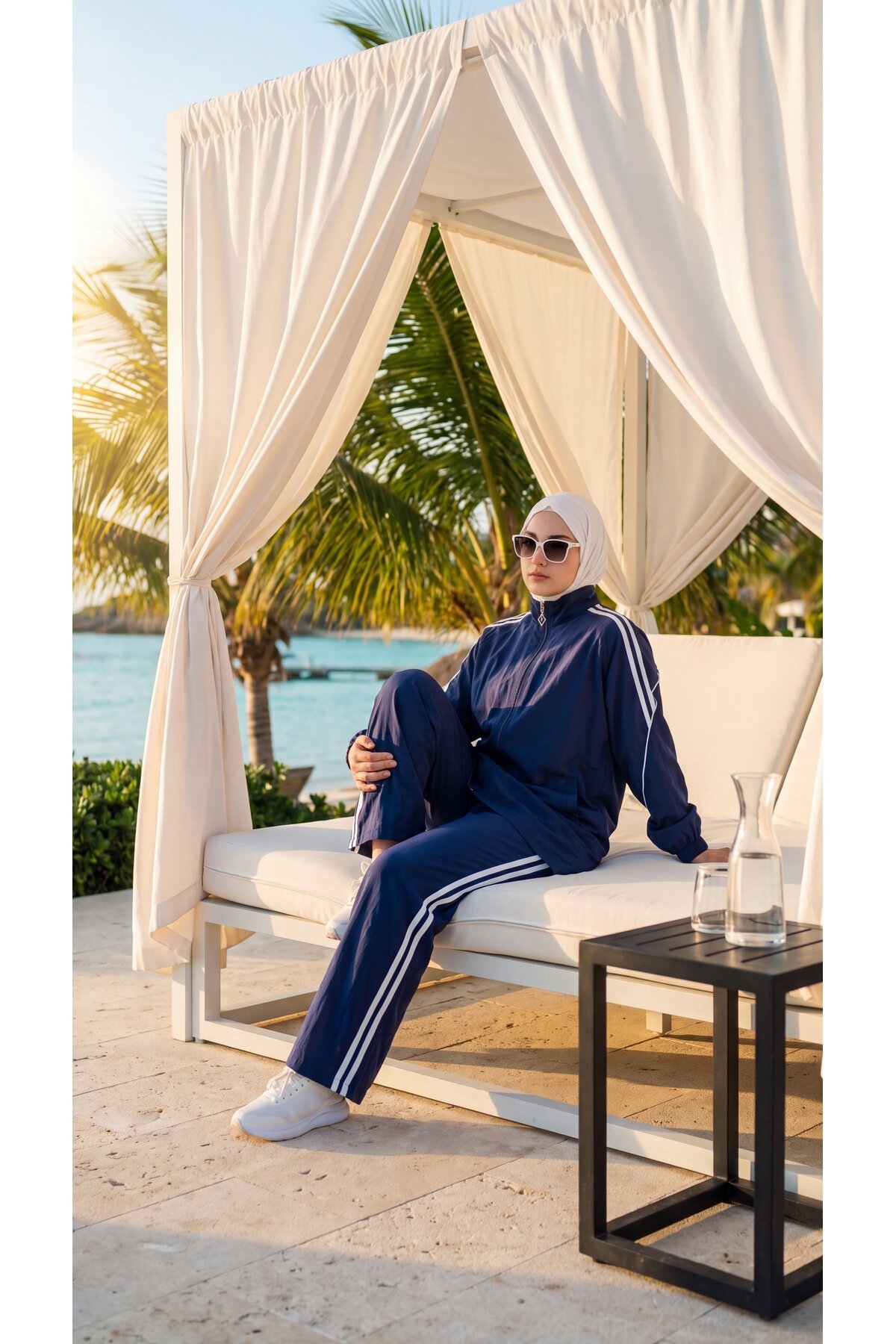 Lacivert Rahat Kesim Şerit Detaylı Eşofman Takımı - Wovi Moda