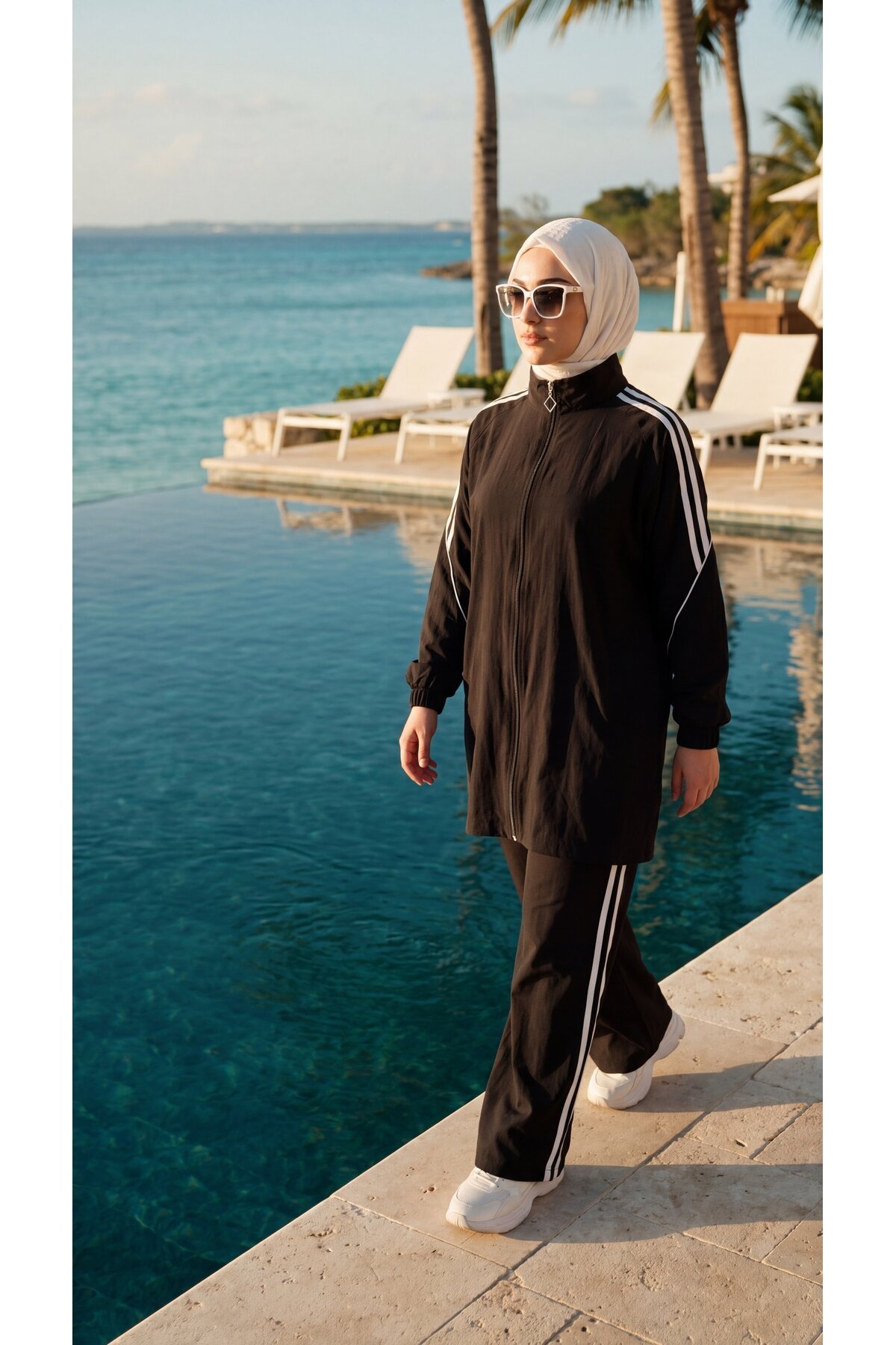 Siyah Rahat Kesim Şerit Detaylı Eşofman Takımı - Wovi Moda