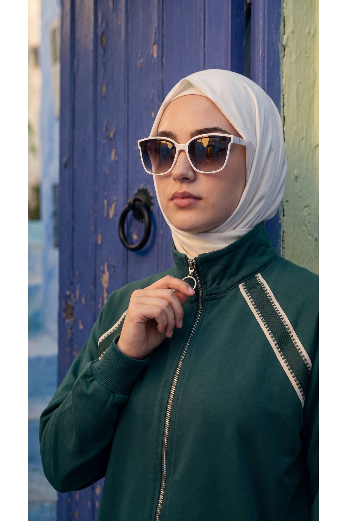 Yeşil Bol Paça Dik Yaka Fermuarlı Takım - Wovi Moda