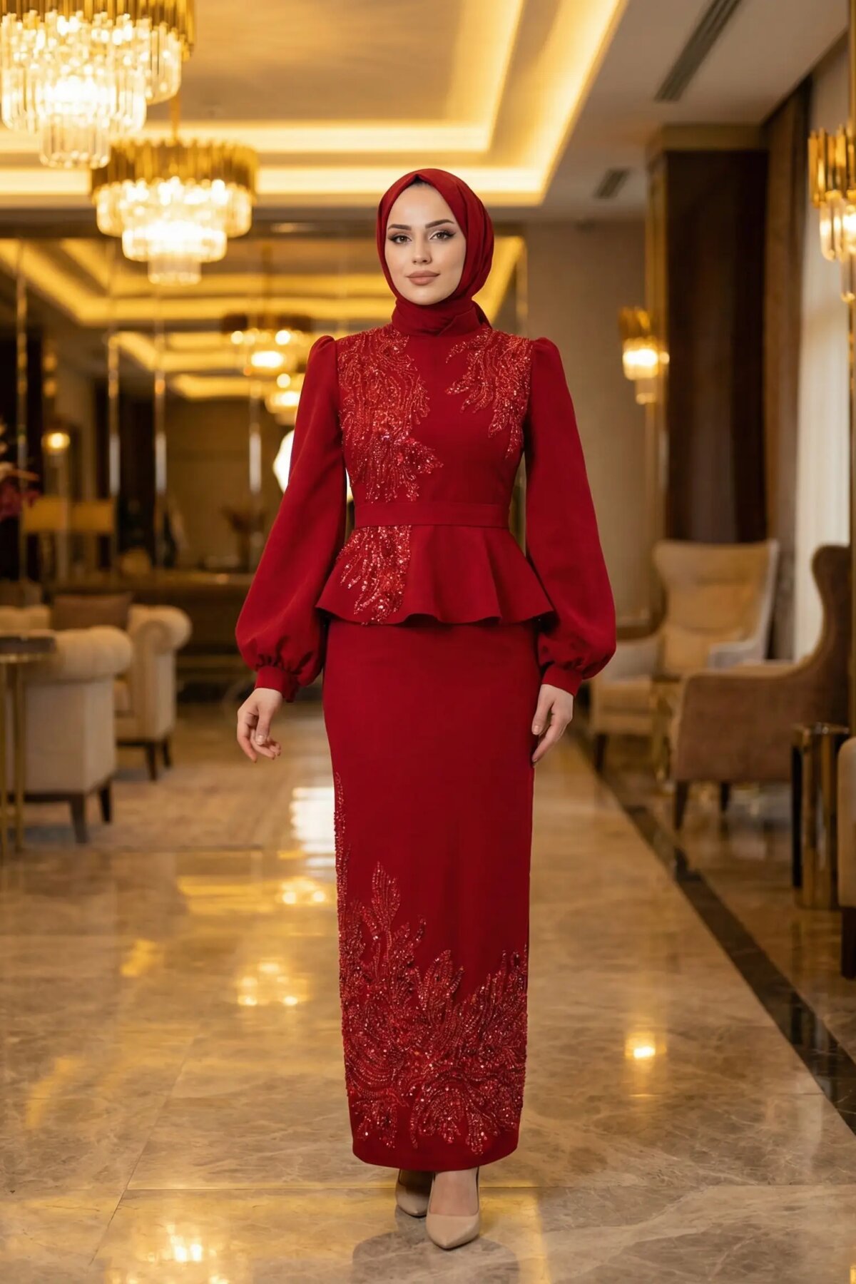 فستان سهرة أحمر MK357 - MK Moda Tasarım