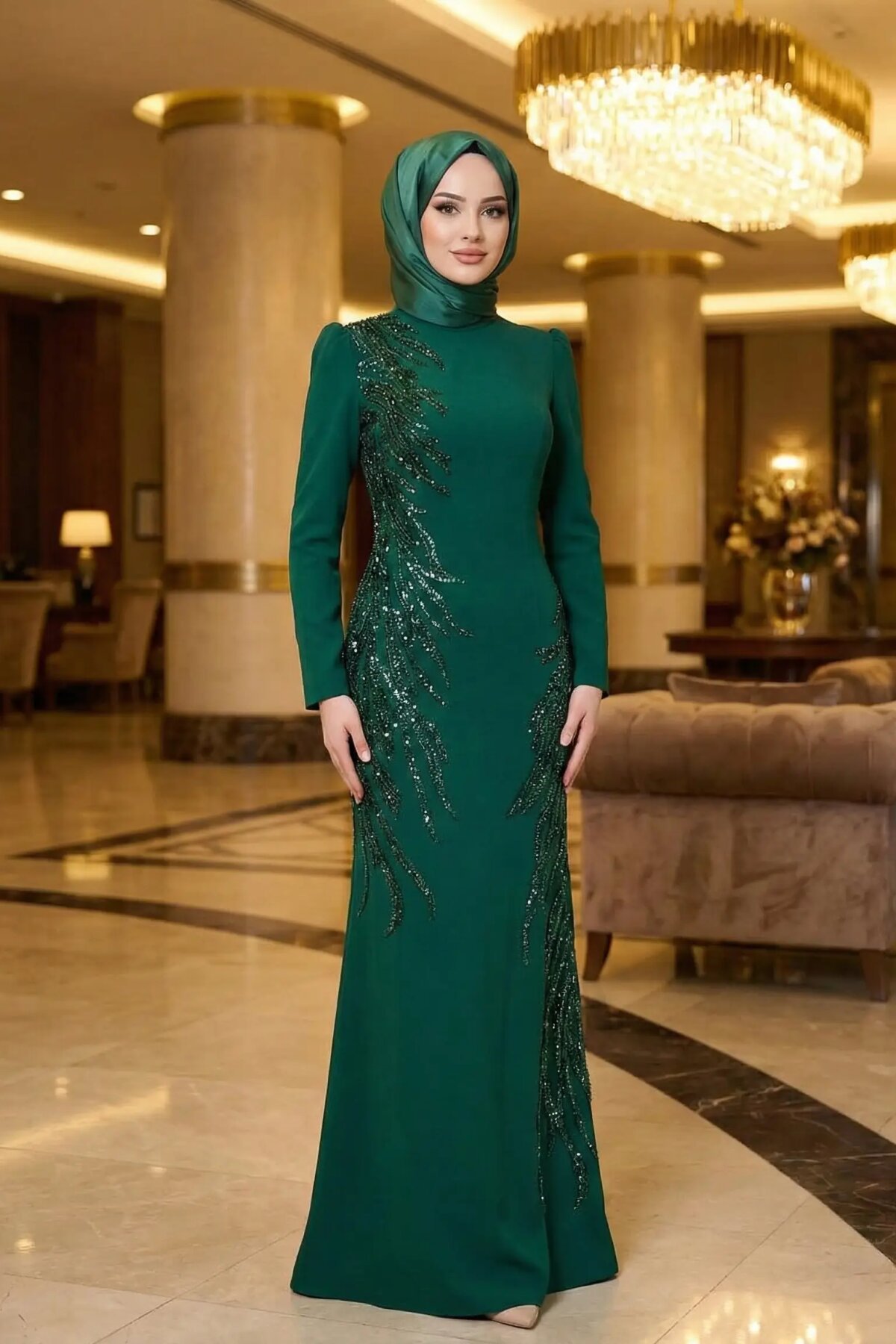 Zümrüt Yeşil MK342 Abiye Elbise - MK Moda Tasarım
