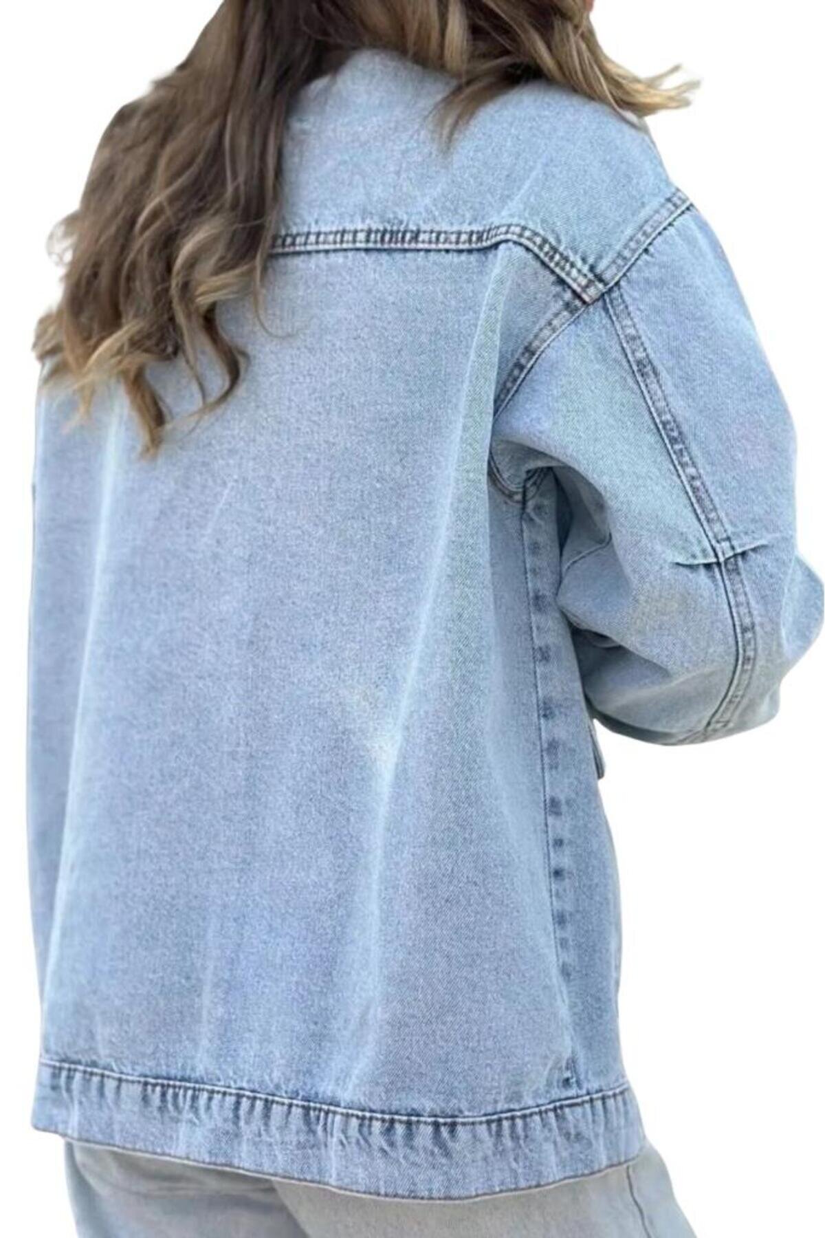 Buz Mavi Oversize Kot Ceket - Pasaklı Giyim