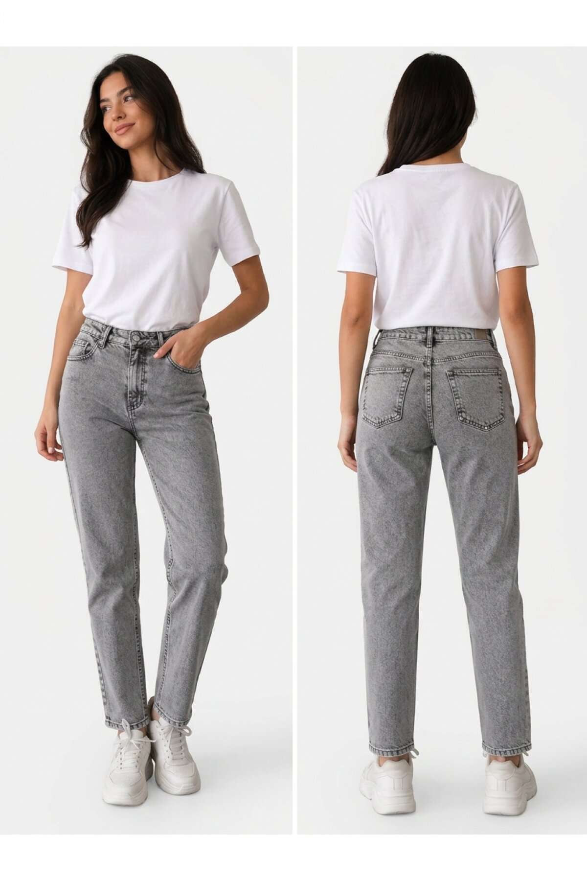 Gri Mom Denim Pantolon - Shirosa