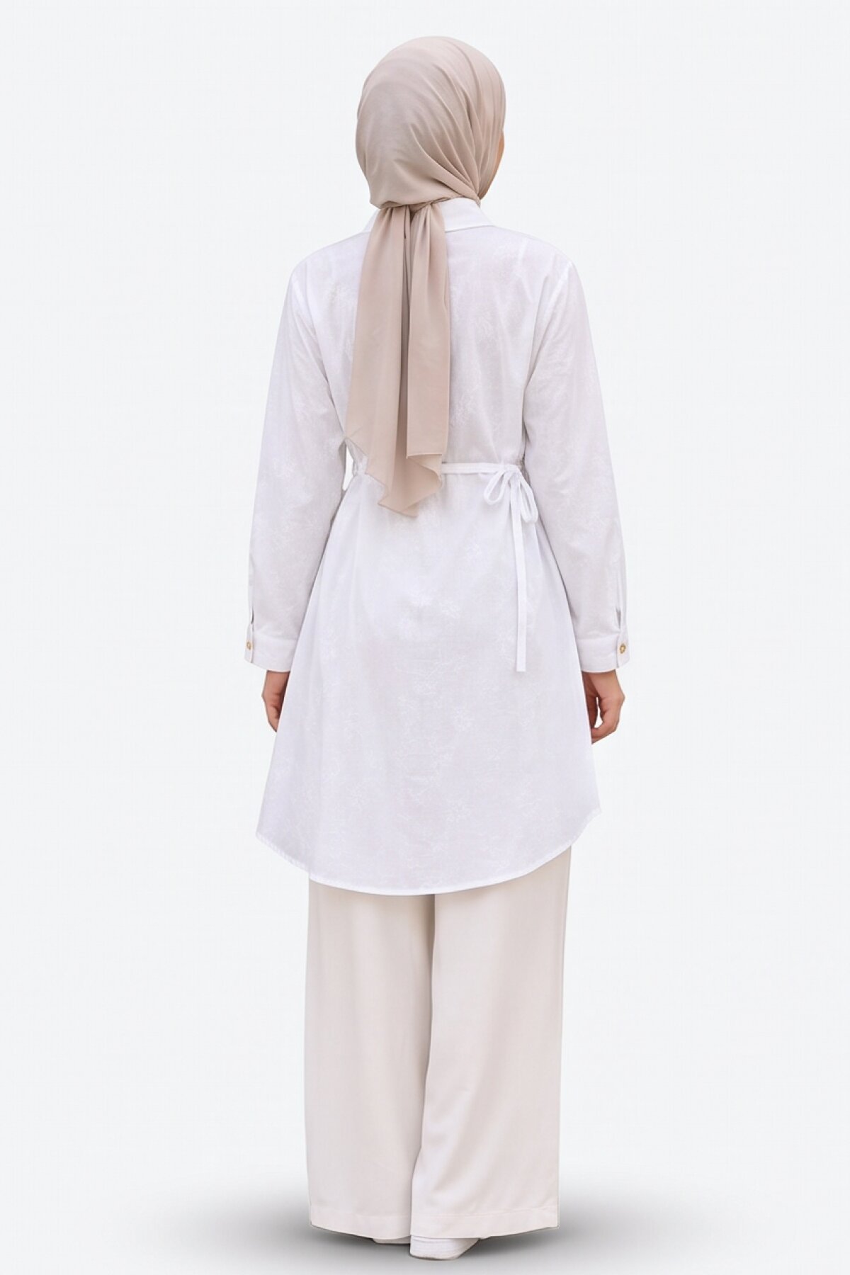 Krem Poplin Cep ve Bağcık Detaylı Tunik - Shirosa